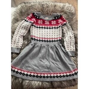 Gymboree Girl Size 5T Red White Gray Fair Isle Snowflake Holiday Sweater Dress